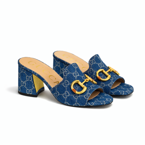 Gucci Women's Slide Monogram Sandal With Horsebit Blue - Image 3