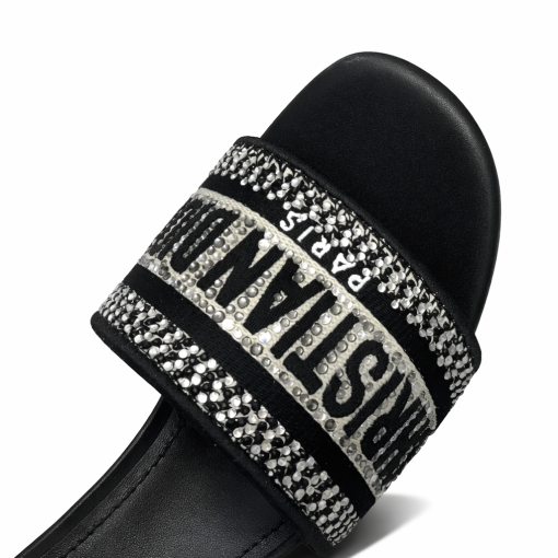 Dior Dway Heeled Slide Embroided Cotton Black - Image 4