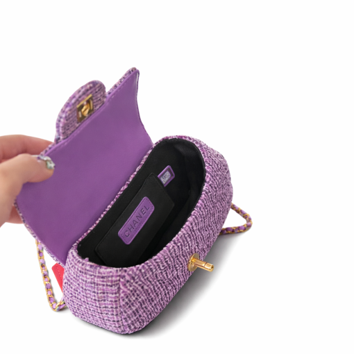 Chanel Small Top Handle Purple Sequin Tweed - Image 4