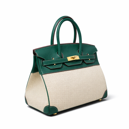 Hermès Birkin 30 Vert Vertigo Swift Ecru Black Toile Verso Quadrille Birkin Gold Hardware - Image 2