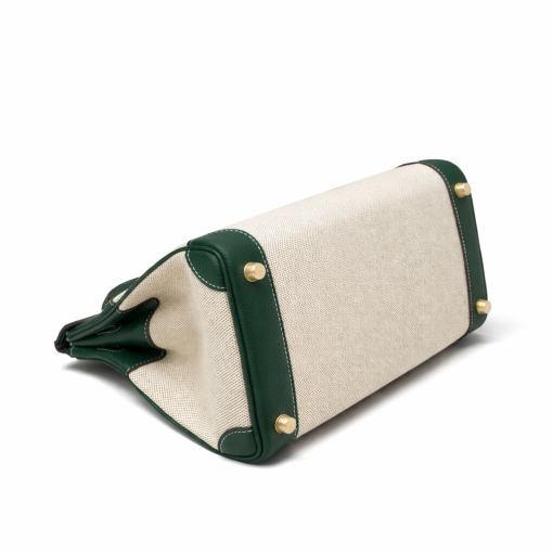 Hermès Birkin 30 Vert Vertigo Swift Ecru Black Toile Verso Quadrille Birkin Gold Hardware - Image 4