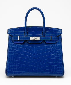 H Handbags Birkin 25 Bleu Electric Shiny Niloticus Crocodile Palladium Hardware