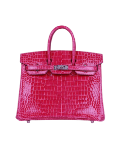 Hermes Birkin 25 Rose Mexico Shiny Porosus Crocodile Palladium Hardware