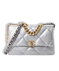 Chanel 19 Flap Bag In Silver Lambskin 25Cm