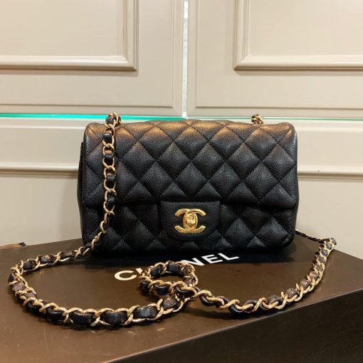 Chanel Classic Flap Caviar Black Crossbody Bag 20Cm - Image 6
