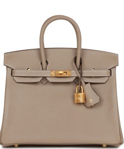 Hermes Special Order (Hss) Birkin 25 Gris Tourterelle Verso Chevre Brushed Gold Hardware