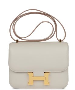H Handbags Constance 18 Gris Perle Swift Gold Hardware