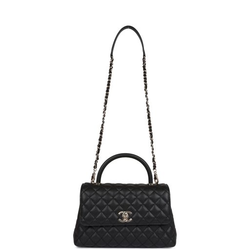 Small Coco Handle Flap Bag Black Caviar Light Gold Hardware - Image 7