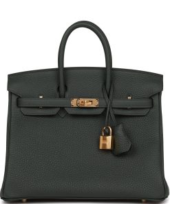 Hermes Birkin 25 Vert Fonce Togo Gold Hardware