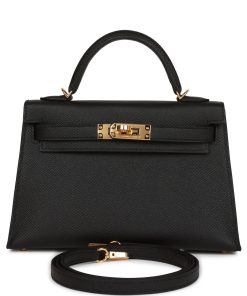 H Handbags Kelly Sellier 20 Black Epsom Gold Hardware