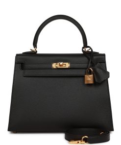 Herm?s Kelly 25 Sellier Black Epsom Gold Hardware
