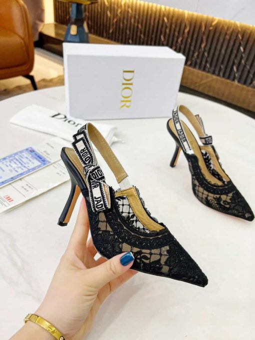 Dior J'Adior Slingback Pump Transparent Mesh Embroidered With Dior Roses Motif Comma Heel Black Kdv028Fll S900 - Image 6