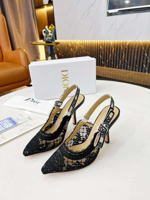 Dior J'Adior Slingback Pump Transparent Mesh Embroidered With Dior Roses Motif Comma Heel Black Kdv028Fll S900 - Image 4