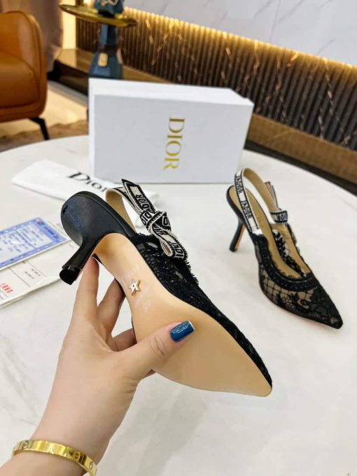 Dior J'Adior Slingback Pump Transparent Mesh Embroidered With Dior Roses Motif Comma Heel Black Kdv028Fll S900 - Image 3
