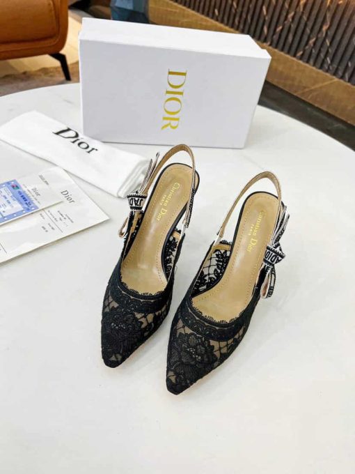 Dior J'Adior Slingback Pump Transparent Mesh Embroidered With Dior Roses Motif Comma Heel Black Kdv028Fll S900 - Image 2