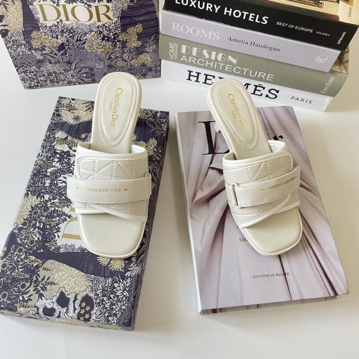 Dior Women Dio(R)Evolution Heeled Slide Quilted Cannage Calfskin White Kdq730Cqc S12U - Image 7