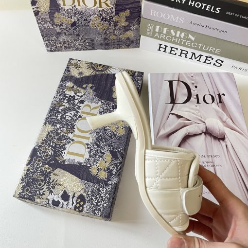 Dior Women Dio(R)Evolution Heeled Slide Quilted Cannage Calfskin White Kdq730Cqc S12U - Image 4