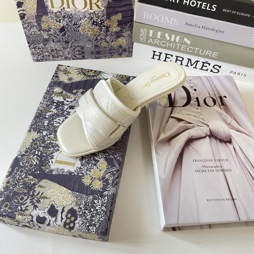 Dior Women Dio(R)Evolution Heeled Slide Quilted Cannage Calfskin White Kdq730Cqc S12U - Image 2