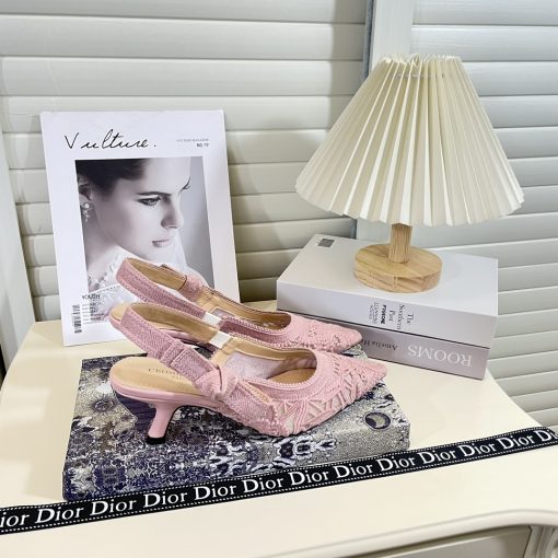 Dior J'Adior Slingback Pump Transparent Mesh Embroidered With Butterfly Motif Pink - Image 7