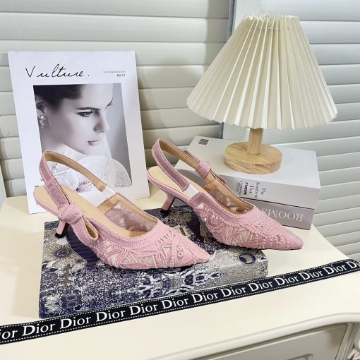 Dior J'Adior Slingback Pump Transparent Mesh Embroidered With Butterfly Motif Pink - Image 6