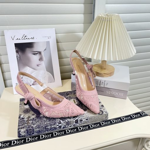 Dior J'Adior Slingback Pump Transparent Mesh Embroidered With Butterfly Motif Pink - Image 5