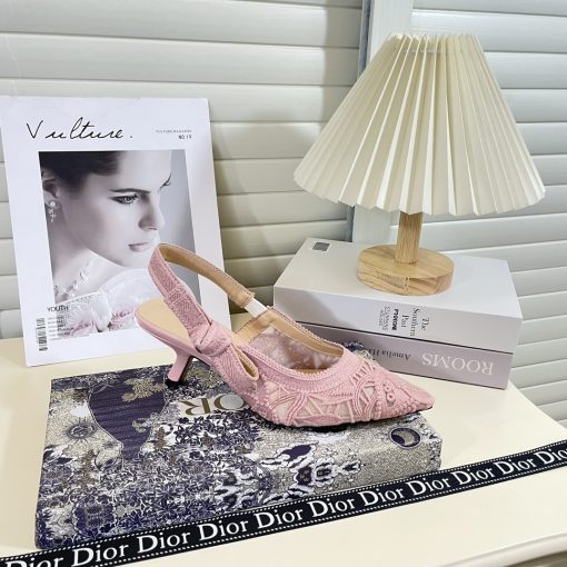 Dior J'Adior Slingback Pump Transparent Mesh Embroidered With Butterfly Motif Pink - Image 4