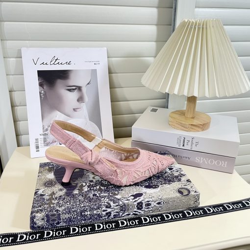 Dior J'Adior Slingback Pump Transparent Mesh Embroidered With Butterfly Motif Pink - Image 3