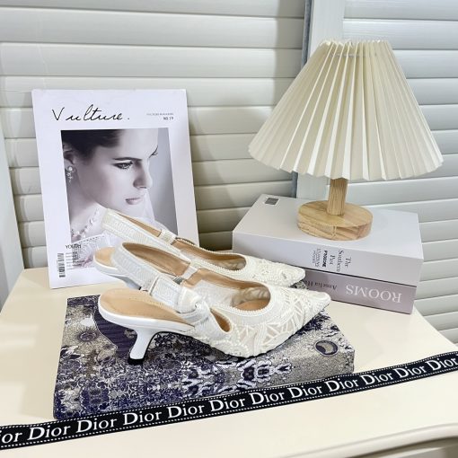 Dior J'Adior Slingback Pump Transparent Mesh Embroidered With Butterfly Motif White - Image 8