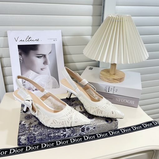 Dior J'Adior Slingback Pump Transparent Mesh Embroidered With Butterfly Motif White - Image 7