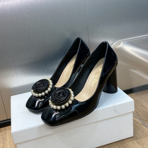 Dior Rose Pump Black White Resin Pearls - Image 6