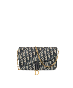 Christian Dior Saddle Pouch Chain Blue Denim 20Cm