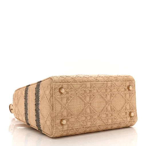 Dior Raffia Woven Cannage Embroidered Medium Lady D-Lite Natural Black - Image 4