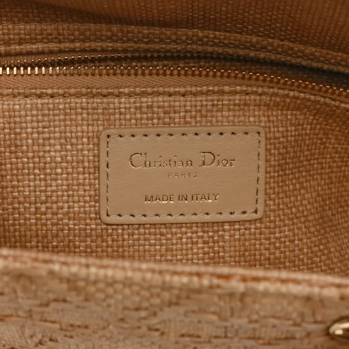 Dior Raffia Woven Cannage Embroidered Medium Lady D-Lite Natural Black - Image 3