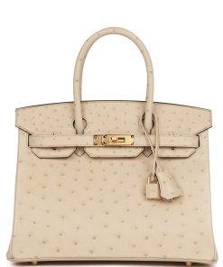 H Handbags Birkin 30 Parchemin Ostrich Gold Hardware