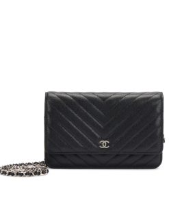 Black Caviar Chevron Wallet On Chain Sier Hardware