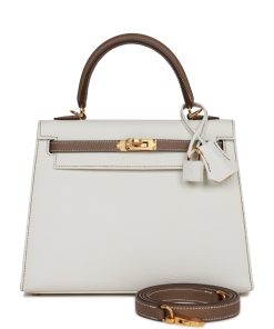 H Handbags Special Order (Hss) Kelly Sellier 25 White And Etoupe Epsom Gold Hardware