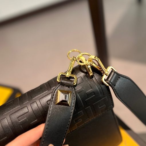 Fendi Diagonal Flat Pouch Ff Jacquard Fabric Bag Black And Grey 26Cm - Image 8