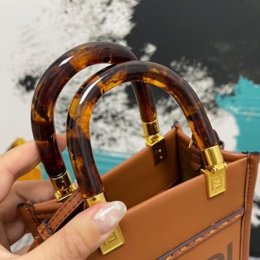 Fendi Mini Sunshine Shopper Leather Bag Brown 18Cm 8Bs051 - Image 8