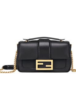 Fendi Women Mini Baguette Chain Shoulder Bag Black 19Cm