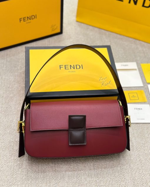 Fendi Baguette Burgundy And Black Color Block Leather Bag 26Cm 8Br821Apkof1Nz9 - Image 2