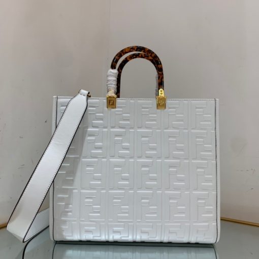 Fendi Sunshine Medium White Leather Shopper 35Cm 8Bh386Amcvf0Qvl - Image 4