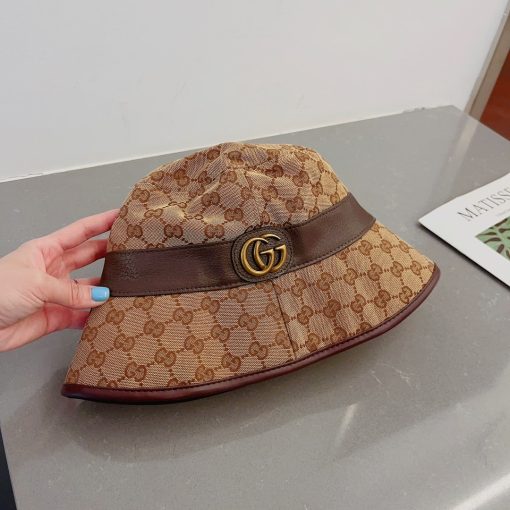 Gucci Canvas Bucket Hat With Doubleg Brown 576587 - Image 4