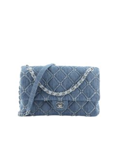 Chanel Cc Chain Flap Quilted Denim Jumbo Blue 25Cm