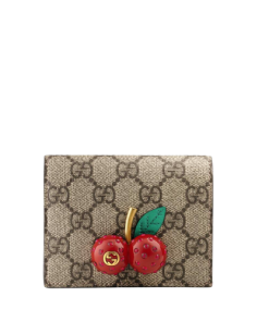 Gucci Supreme Canvas Card Case Wallet With Cherries Black Leather Inside 10Cm 476050