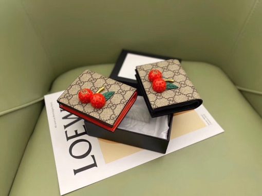 Gucci Supreme Canvas Card Case Wallet With Cherries Black Leather Inside 10Cm 476050 - Image 4