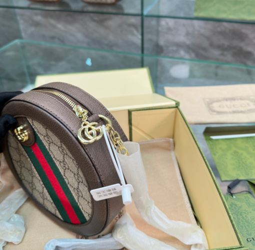 Gucci Ophidia Mini Gg Round Bag Beige And Brown 20Cm - Image 3