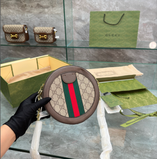 Gucci Ophidia Mini Gg Round Bag Beige And Brown 20Cm - Image 6