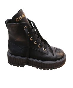 Chanel Cc Lace Up Boot Black G45124 B14018 94305