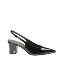 Chanel Slingbacks Heels Patent Calfskin In Black G45251 B14524 94305