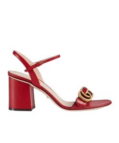 Gucci Double G Leather Mid Heel Sandal Red 453379 A3N00